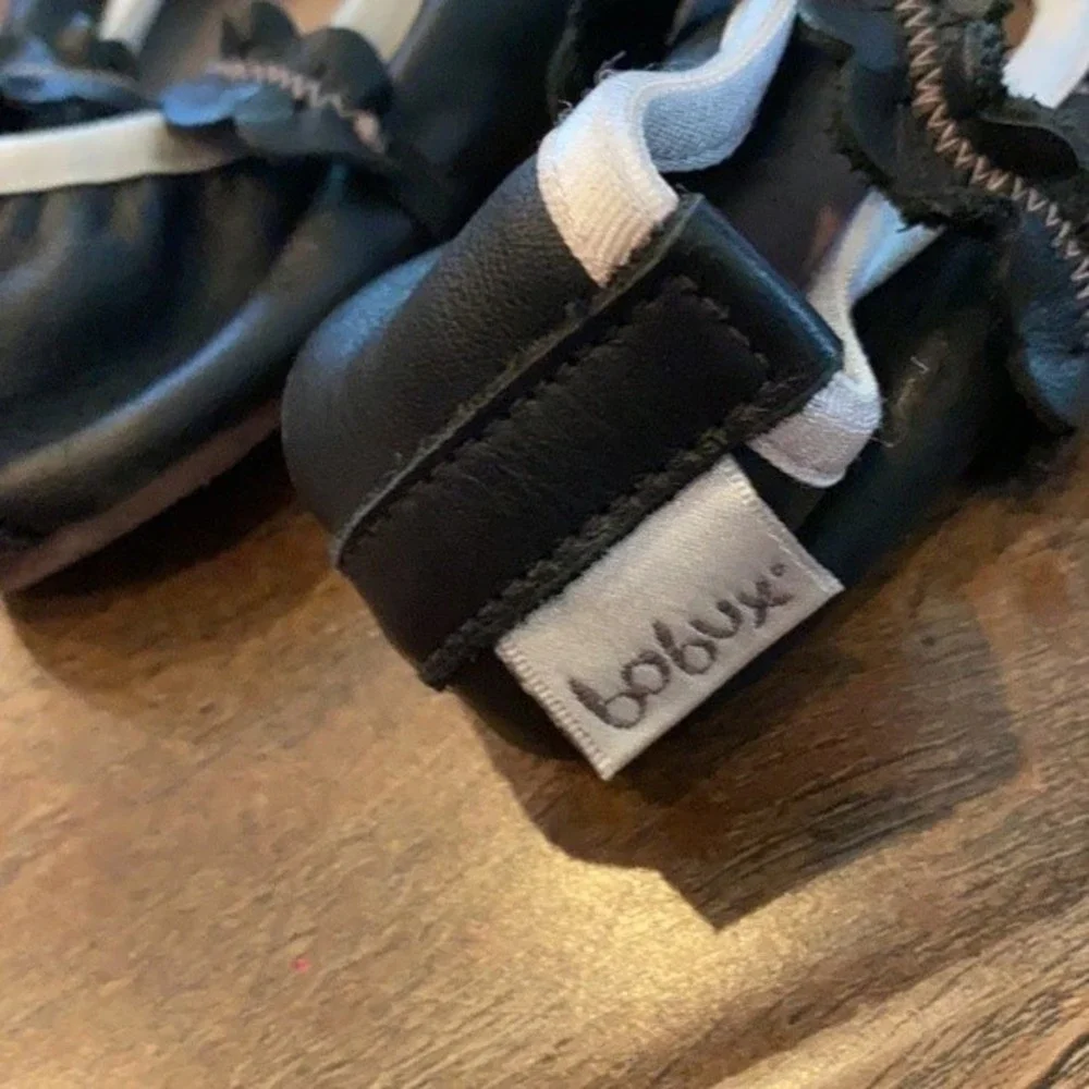 Bobux Black Leather Soft Sole Mary Janes Crib Shoe